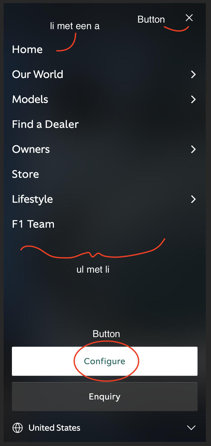 Breakdown van het menu
